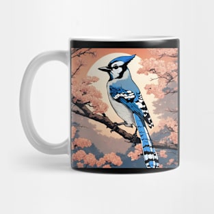 Blue Jay Bird Vintage Retro Japanese Blue Jay Girl Loves Bird and Bird Mom Mug